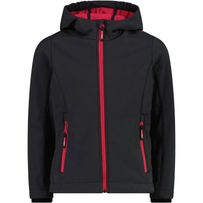 Kinder Funktionsjacke Kapuzen Softshelljacke in schwarz