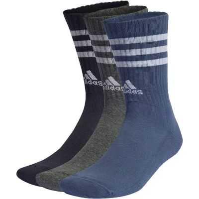 Herren Socken 3-Streifen Cushioned Crew, 3 Paar in grau