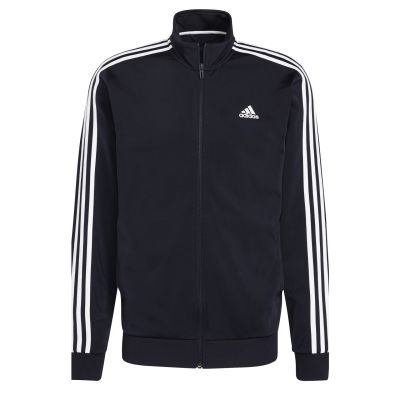 adidas Herren Primegreen Essentials Warm-Up 3-Streifen Trainingsjacke in schwarz
