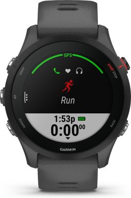 GARMIN FORERUNNER® 255 Schiefergrau/Schwarz mit Schnellwechsel-Silikon-Armband 22 mm in grau