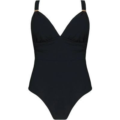 Damen Badeanzug Solid Plunge Shaping One Piece in schwarz
