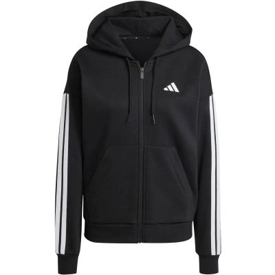Damen Kapuzensweat Essentials 3-Streifen Full-Zip Fleece in schwarz